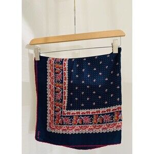 Vintage Echo Navy Rectangle 26 X 26Scarf Floral Boho Classic 100% Silk Japan
